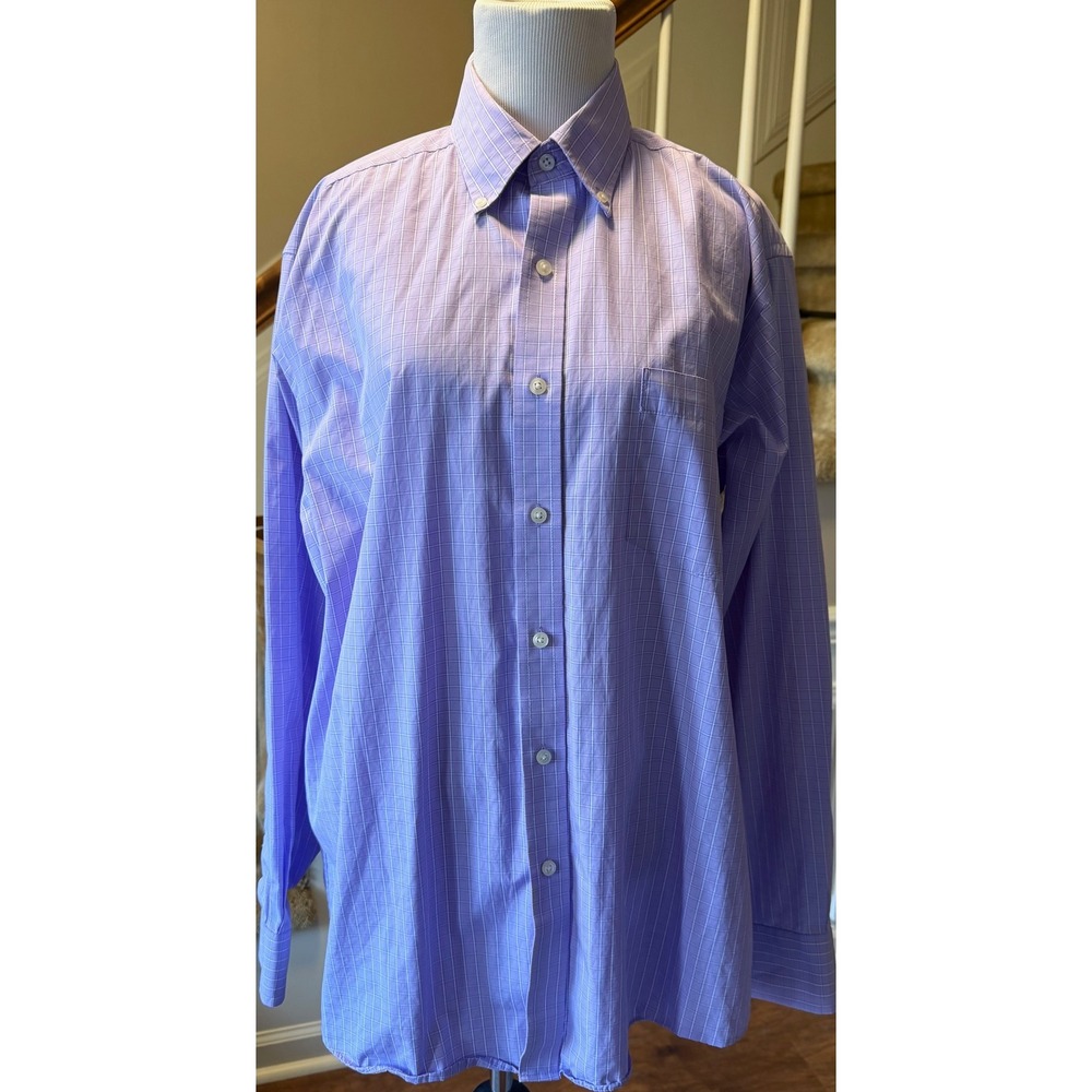 GH Bass Mens Purple Pinpoint Cotton Button Down Shirt Regular Fit L 16-16.5